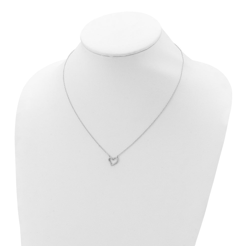 Sterling Silver Rhodium-Plated Cz Open Heart 18 Inch Necklace