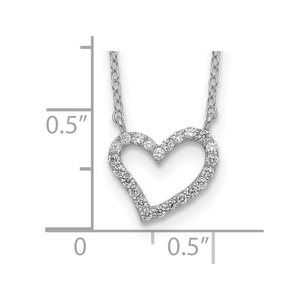 Sterling Silver Rhodium-Plated Cz Open Heart 18 Inch Necklace