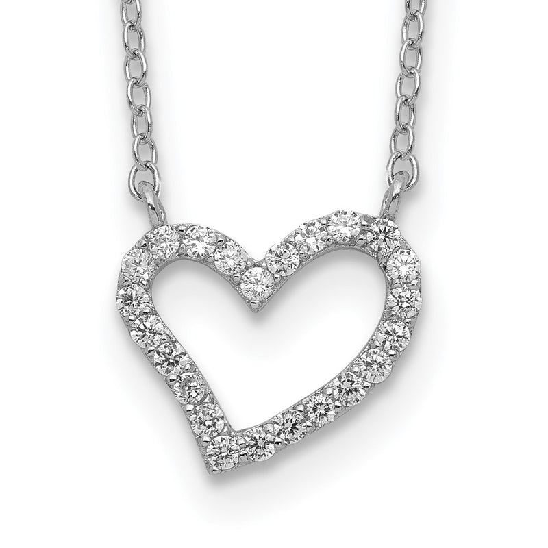 Sterling Silver Rhodium-Plated Cz Open Heart 18 Inch Necklace