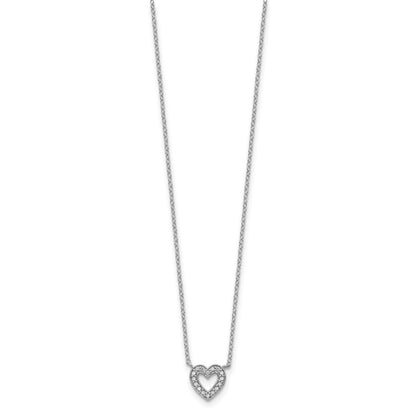 Sterling Silver Rhodium-Plated Cz Open Heart 18 Inch Necklace