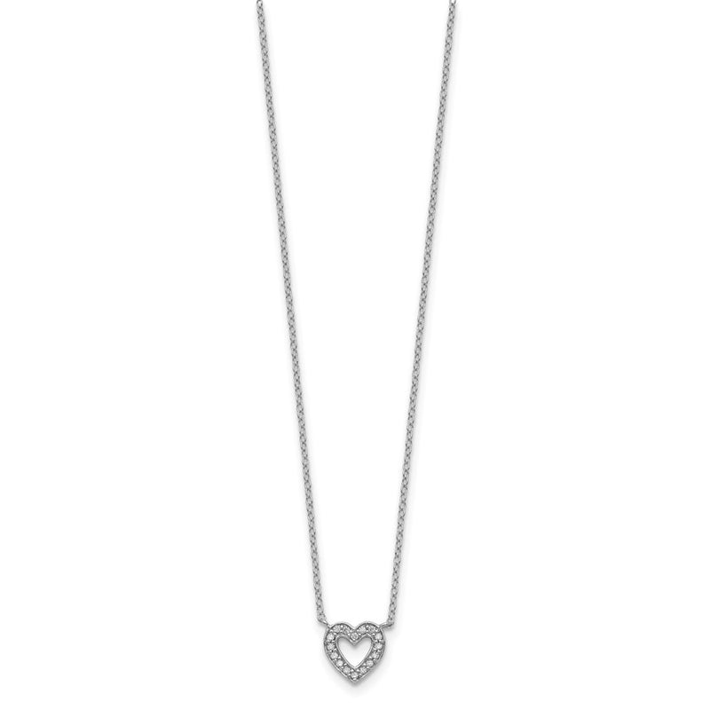 Sterling Silver Rhodium-Plated Cz Open Heart 18 Inch Necklace