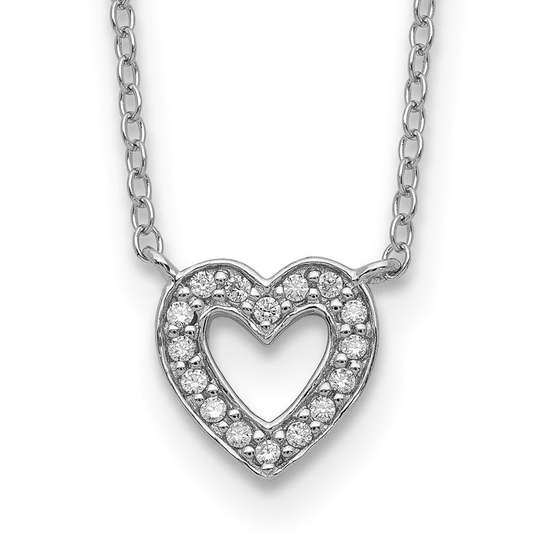 Sterling Silver Rhodium-Plated Cz Open Heart 18 Inch Necklace