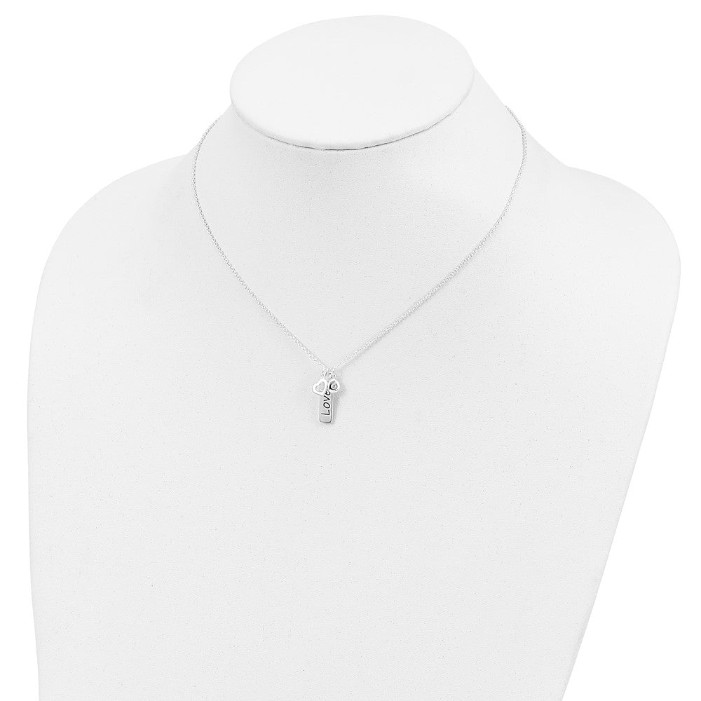Sterling Silver Antiqued/Polished Cz Love Heart W/1In Ext Necklace
