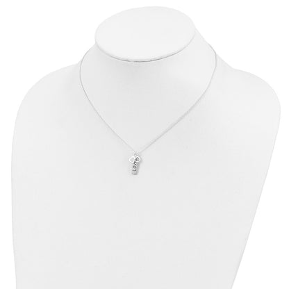 Sterling Silver Antiqued/Polished Cz Love Heart W/1In Ext Necklace