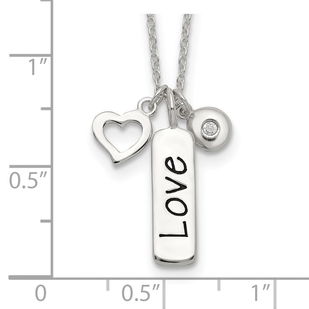 Sterling Silver Antiqued/Polished Cz Love Heart W/1In Ext Necklace