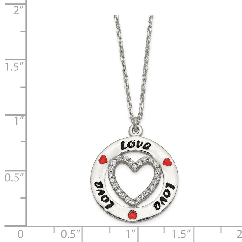 Sterling Silver Polished Enamel Cz Heart Love Necklace