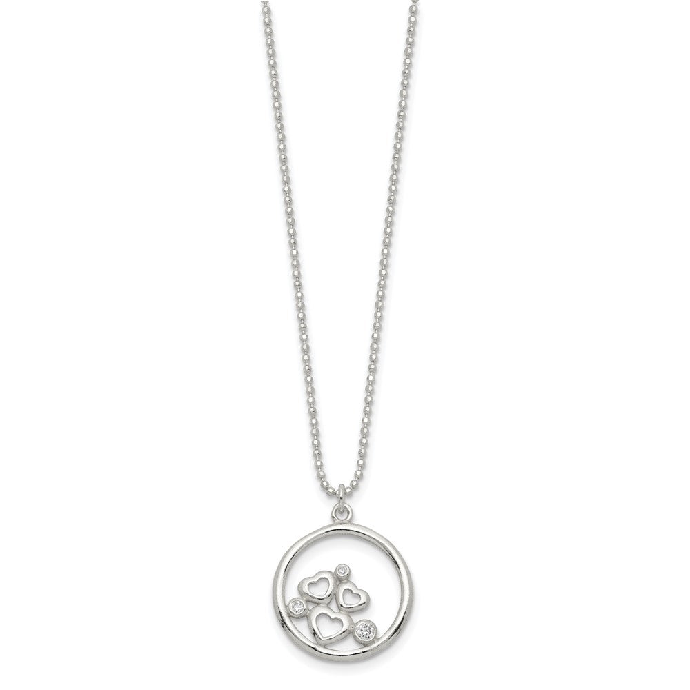 Sterling Silver Polished Cz Heart Necklace