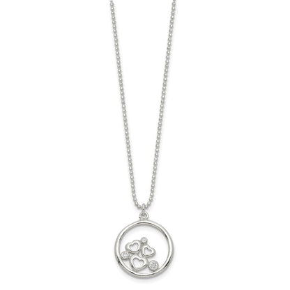 Sterling Silver Polished Cz Heart Necklace