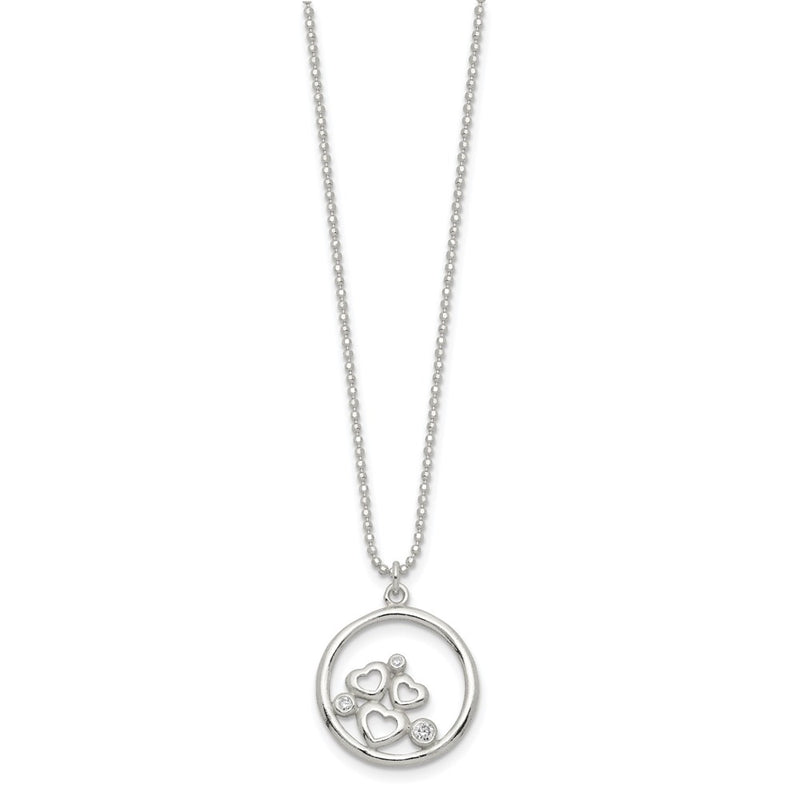 Sterling Silver Polished Cz Heart Necklace