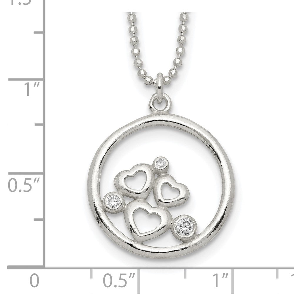 Sterling Silver Polished Cz Heart Necklace
