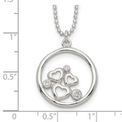Sterling Silver Polished Cz Heart Necklace