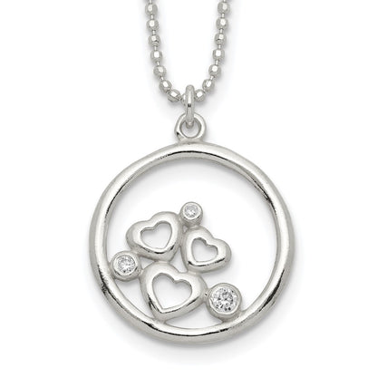 Sterling Silver Polished Cz Heart Necklace