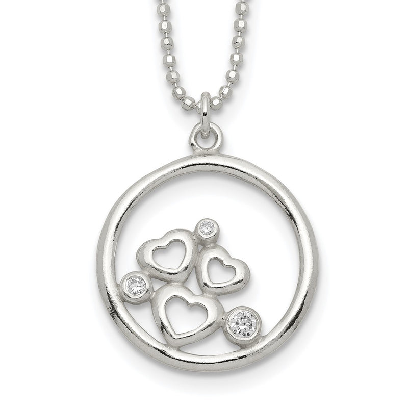 Sterling Silver Polished Cz Heart Necklace