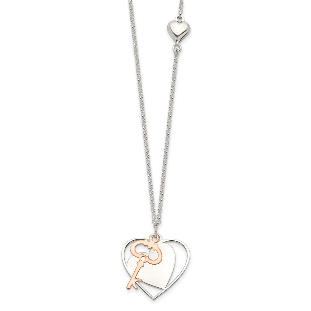 Sterling Silver And Rose-Tone Moveable Heart Key Necklace