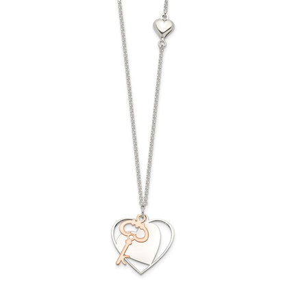 Sterling Silver And Rose-Tone Moveable Heart Key Necklace