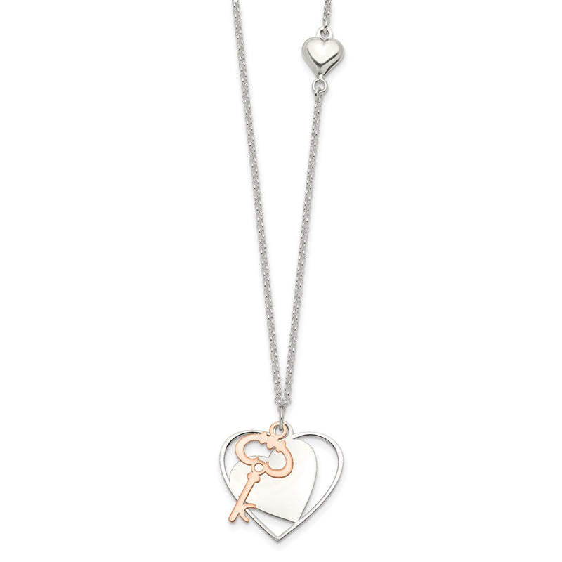 Sterling Silver And Rose-Tone Moveable Heart Key Necklace