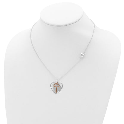 Sterling Silver And Rose-Tone Moveable Heart Key Necklace