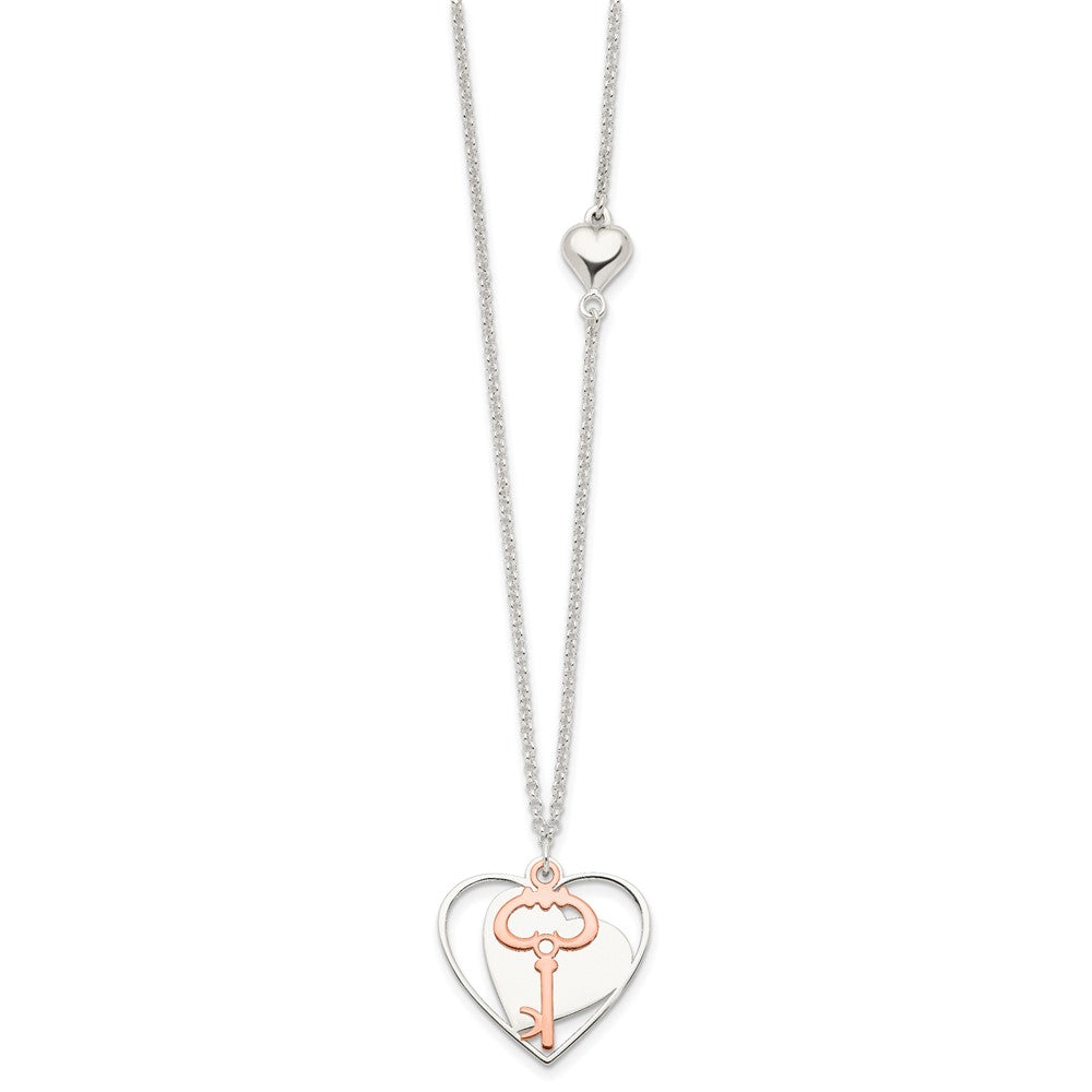 Sterling Silver And Rose-Tone Moveable Heart Key Necklace