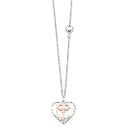 Sterling Silver And Rose-Tone Moveable Heart Key Necklace
