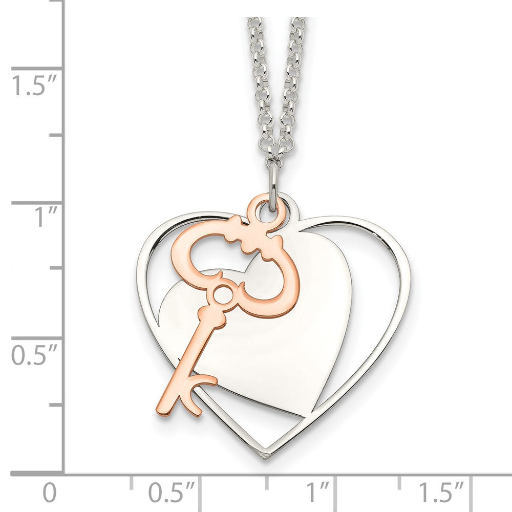 Sterling Silver And Rose-Tone Moveable Heart Key Necklace