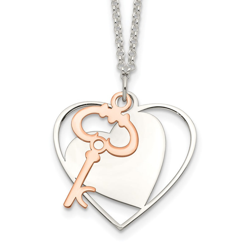 Sterling Silver And Rose-Tone Moveable Heart Key Necklace