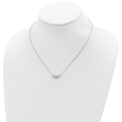 Sterling Silver Rhodium Rose-Tone 3-Hearts W/.75 Ext Necklace