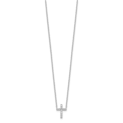Sterling Silver Rhodium-Plated Cz Cross W/2In Ext. Necklace