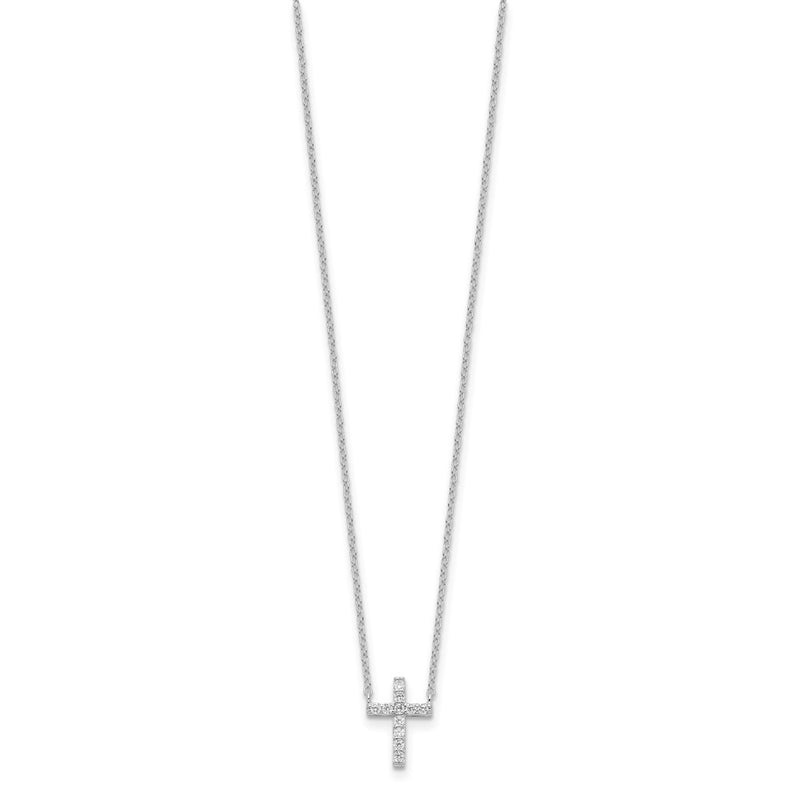 Sterling Silver Rhodium-Plated Cz Cross W/2In Ext. Necklace