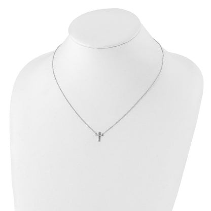 Sterling Silver Rhodium-Plated Cz Cross W/2In Ext. Necklace