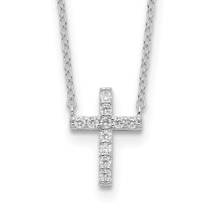 Sterling Silver Rhodium-Plated Cz Cross W/2In Ext. Necklace