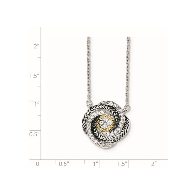 14K/Silver Two-Tone Sterling Silver & 14K Gold Cz Twist W/2In Ext Necklace