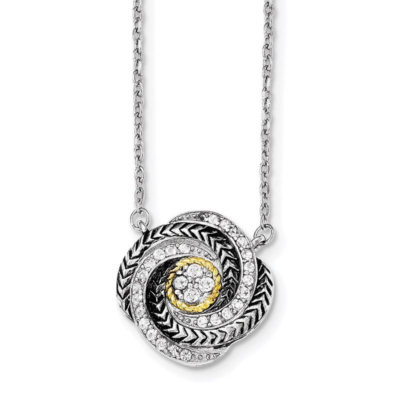14K/Silver Two-Tone Sterling Silver & 14K Gold Cz Twist W/2In Ext Necklace
