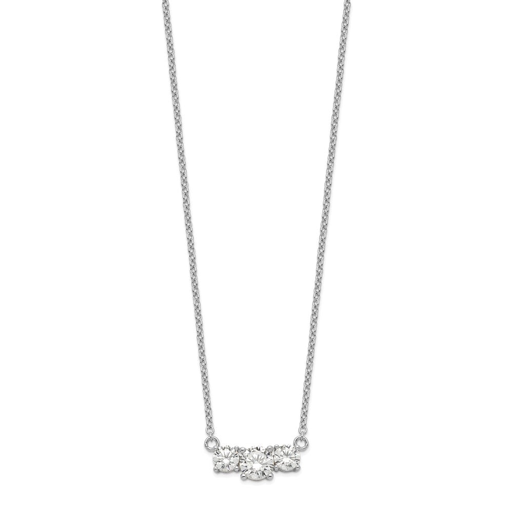 Sterling Silver Rhodium-Plated Cz 3-Stone W/1In Ext. Necklace