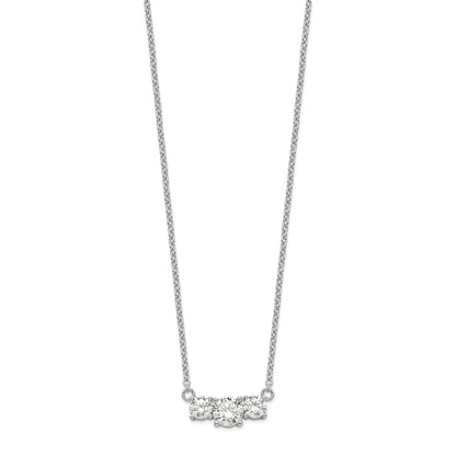 Sterling Silver Rhodium-Plated Cz 3-Stone W/1In Ext. Necklace