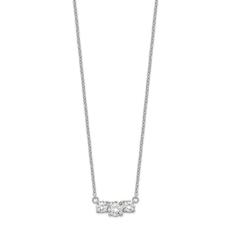 Sterling Silver Rhodium-Plated Cz 3-Stone W/1In Ext. Necklace