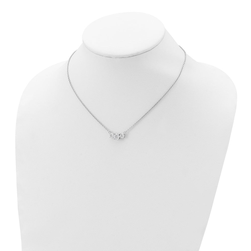 Sterling Silver Rhodium-Plated Cz 3-Stone W/1In Ext. Necklace