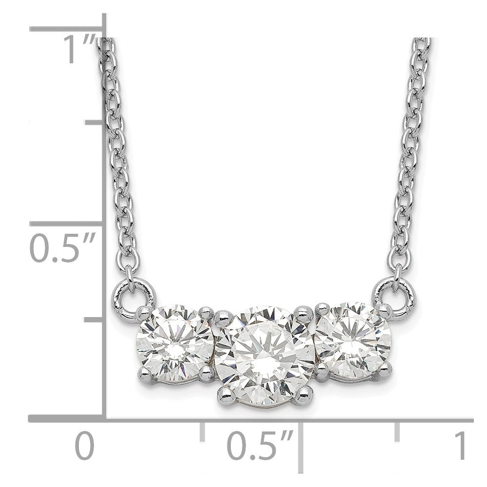 Sterling Silver Rhodium-Plated Cz 3-Stone W/1In Ext. Necklace