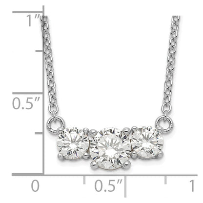 Sterling Silver Rhodium-Plated Cz 3-Stone W/1In Ext. Necklace
