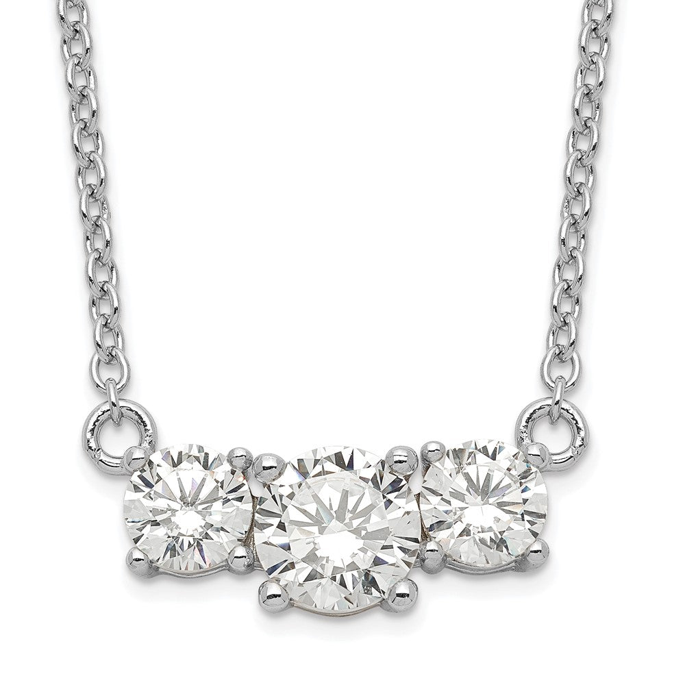 Sterling Silver Rhodium-Plated Cz 3-Stone W/1In Ext. Necklace