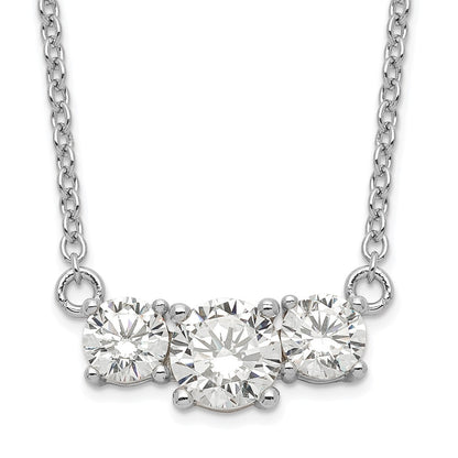 Sterling Silver Rhodium-Plated Cz 3-Stone W/1In Ext. Necklace