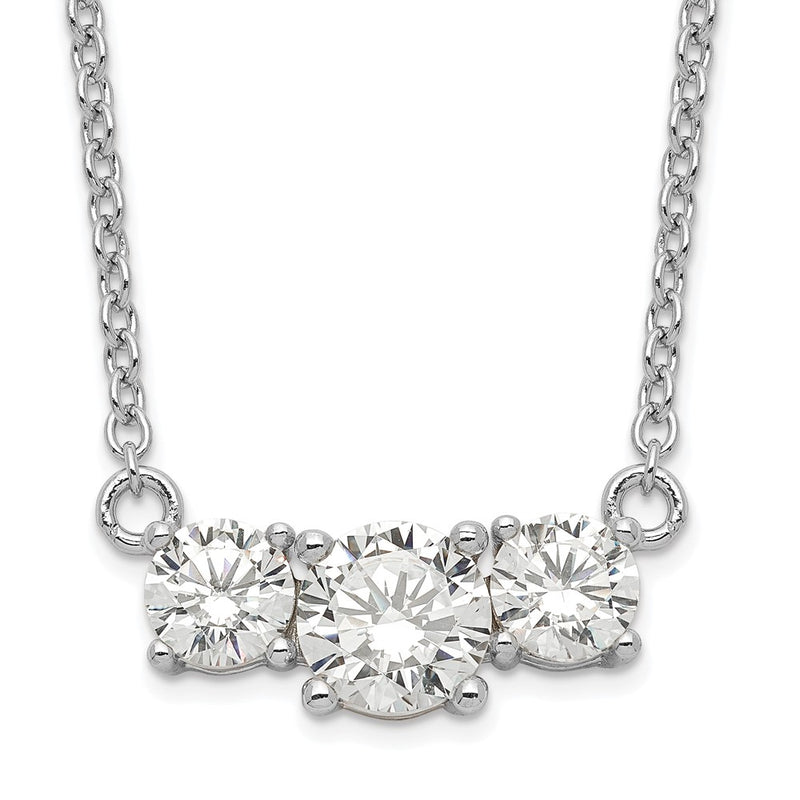Sterling Silver Rhodium-Plated Cz 3-Stone W/1In Ext. Necklace