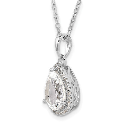 Sterling Silver Rhodium Created White Topaz & Cz Necklace