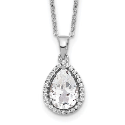 Sterling Silver Rhodium Created White Topaz & Cz Necklace