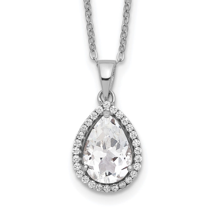 Sterling Silver Rhodium Created White Topaz & Cz Necklace