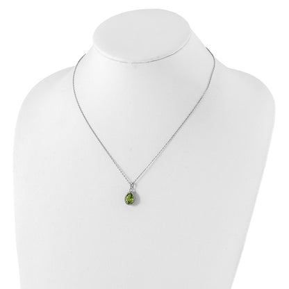 Sterling Silver Rhodium Polished Simulated Peridot & Cz Necklace