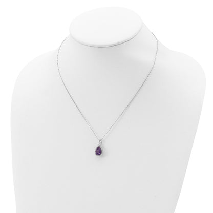Sterling Silver Rhodium Polished Amethyst & Cz Necklace