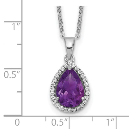 Sterling Silver Rhodium Polished Amethyst & Cz Necklace