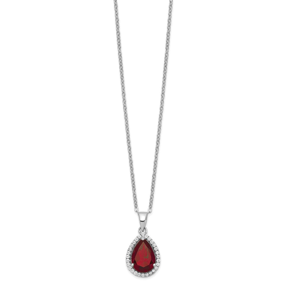 Sterling Silver Rhodium Polished Garnet & Cz Necklace