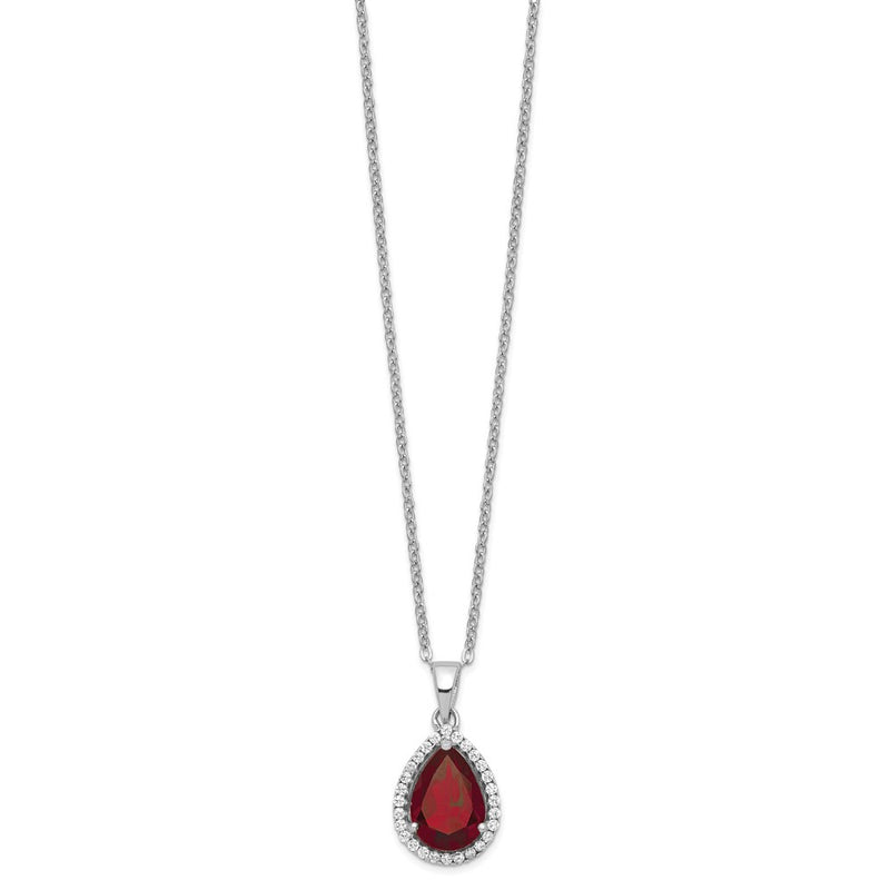 Sterling Silver Rhodium Polished Garnet & Cz Necklace