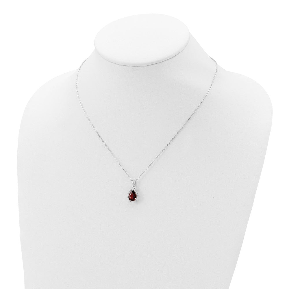 Sterling Silver Rhodium Polished Garnet & Cz Necklace